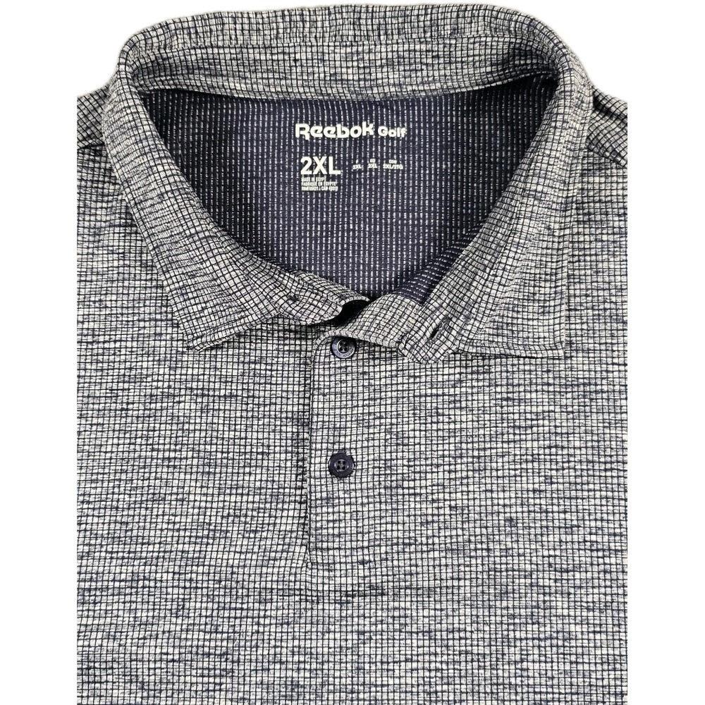 Reebok Golf Mens 2XL Performance Polo Shirt Navy Gray Micro Check Polyester - Picture 1 of 10
